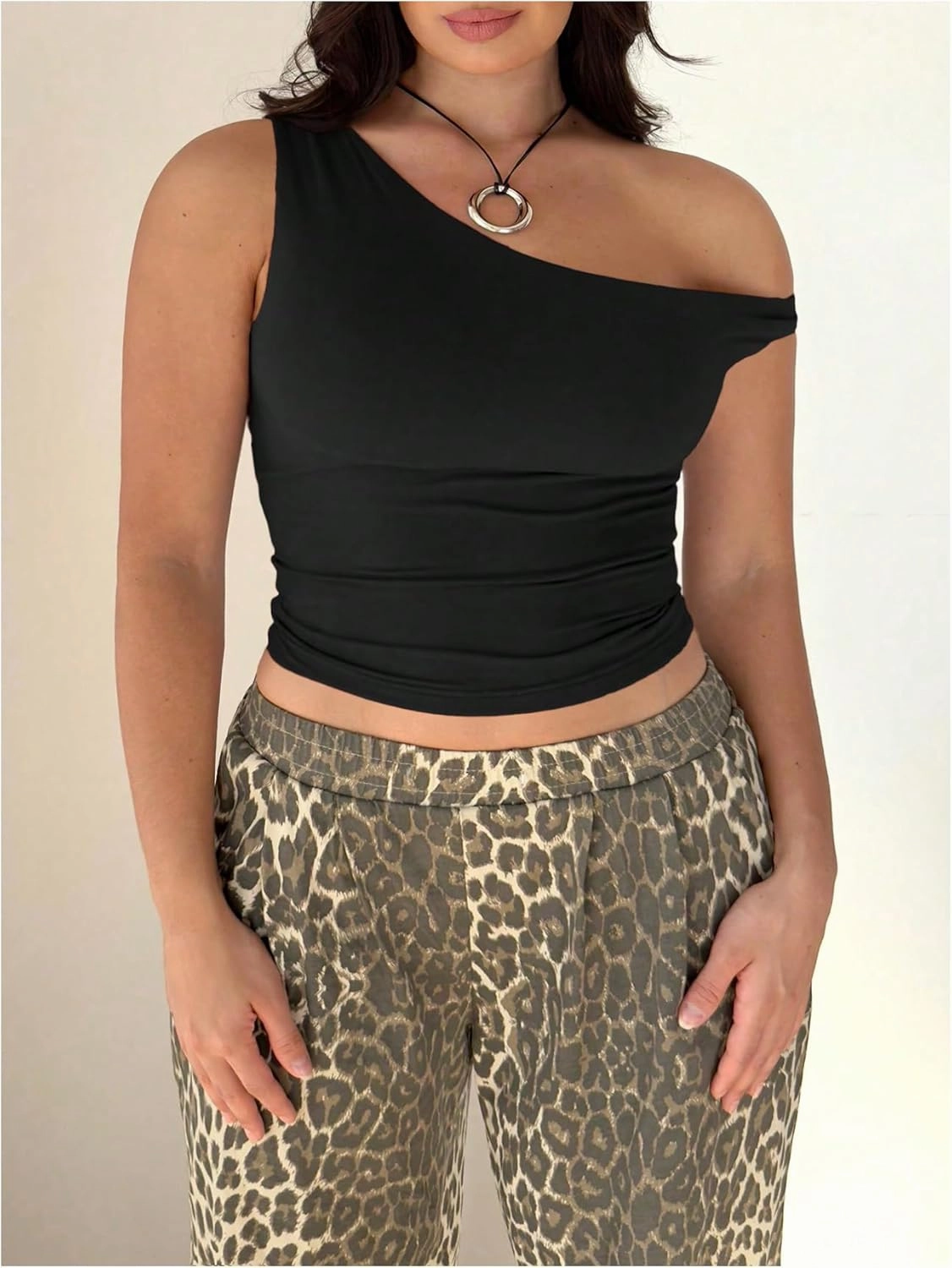 SOLY HUX Women's Plus Size Off The Shoulder T Shirt Asymmetrical Neck Ruched Sleeveless Going Out Tops