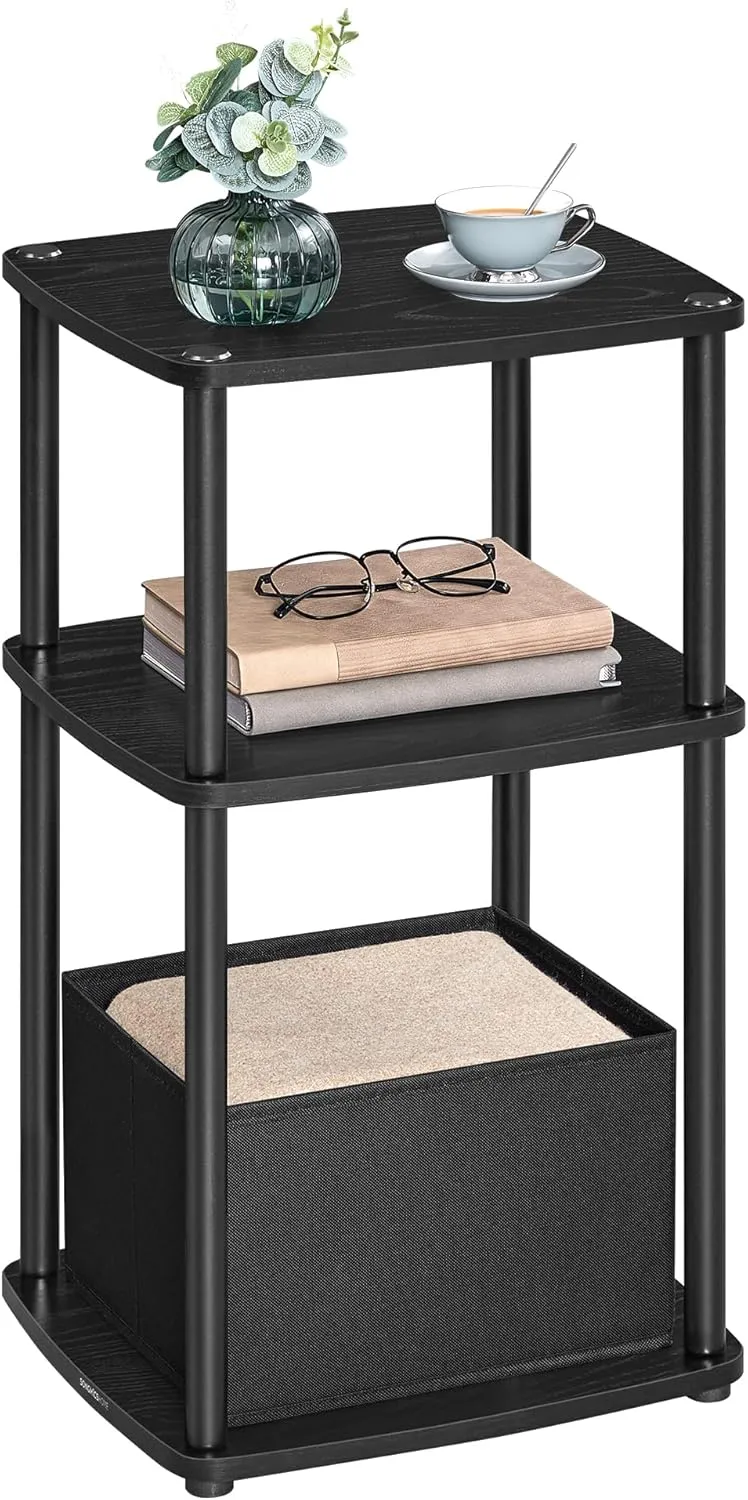 SONGMICS HOME Side Table, 3-Tier Nightstand with Storage, End Table with Fabric Basket, for Bedroom, Living Room, Steel Frame, Superfast Toolless Assembly, Modern, Ebony Black ULET286B01