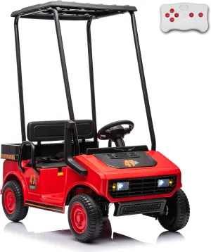 sopbost 2 Seater Ride On Car with Remote Control 2WD 12V Electric Mini Golf Cart for Kids Boys Girls Age 3-5, Bluetooth, Plastic Roof, Rear Storage Box - Red