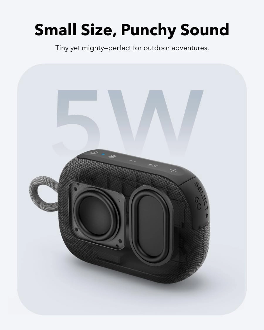 Soundcore Select 4 Go Bluetooth Shower Speaker by Anker, IP67 Waterproof/Dustproof, Ultra-Portable Speaker, Wireless, 20H Playtime, Floatable, Powerful Sound, Electronics for Outdoors/Home/Travel