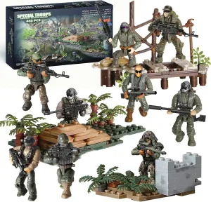 Special Forces US Military Mini Action Figures 3 Army Building Sets 9 soldiers Jungle Troopers Ghillie Suit Sniper Jungle Defence Squad Special Troops Toy10  Kids & Parents Quality Family Time 443 Pcs