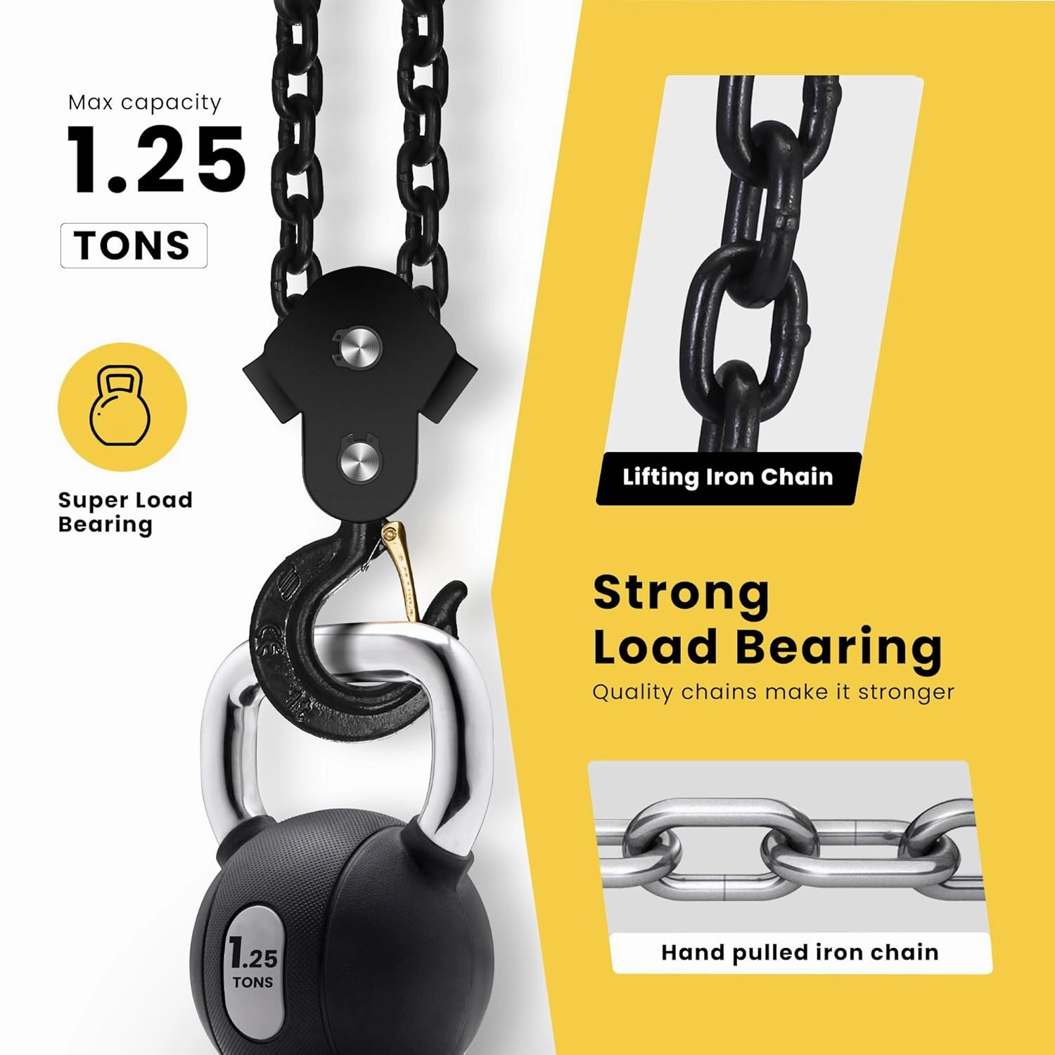 SPECSTAR Hand Chain Hoist 1 Ton 2200 Lbs Capacity 10 Feet with 2 Heavy Duty Hooks, Manual Chain Fall for Warehouse Building Automotive Machinery Red