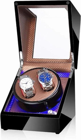 Spinner winding box Watch Winders - 2 0 LED Light Automatic Turn Watch Device Mechanical Watch Shaker Household Mute Rotary Motor Watch Winding Box Storage Case Battery AC Dual-mode Quiet and well ope