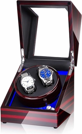 Spinner winding box Watch Winders - 2 0 LED Light Automatic Turn Watch Device Mechanical Watch Shaker Household Mute Rotary Motor Watch Winding Box Storage Case Battery AC Dual-mode Quiet and well ope