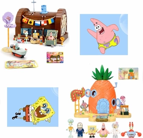 Sponge Squarepants Toy Building Brick Blocks Toys Sets Box kit Action Figures Krusty Krab and Pineapple House Patrick Stone Star Home for Creative Boys and Girls Fans Great Gift STEM Bundle