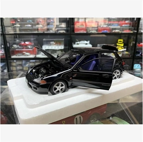 Sports car Metal Model 1:18 Scale for Honda Civic Eg6 Sir Sirii Black Alloy Full Open Car Model Ornaments Hobby Display for Home Décor