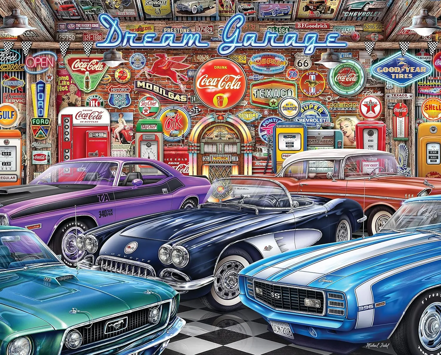 Springbok - Dream Garage - 1000 Piece Jigsaw Puzzle with classic muscle cars