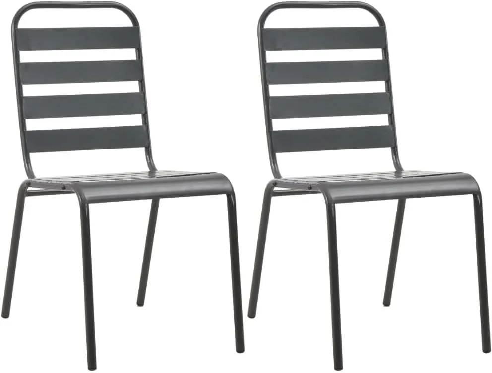 Stackable Patio Chairs 2-Pack Steel Gray Outdoor Dining Chairs with Slatted Design, Weather-Resistant Coated Steel Frame for Indoor/Outdoor Use