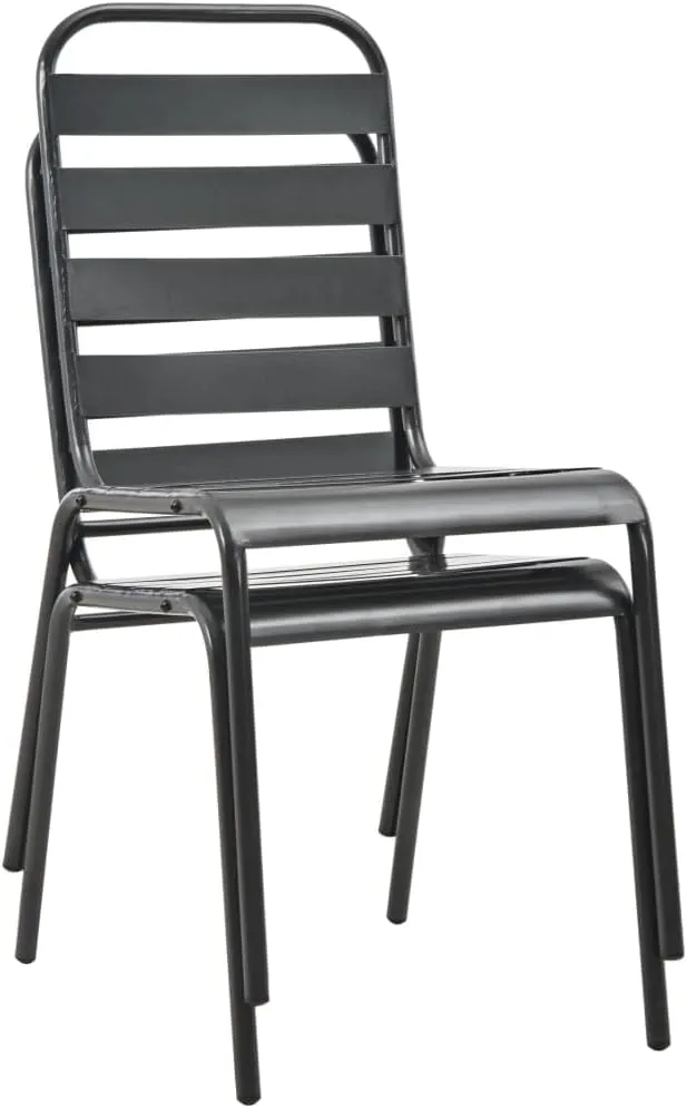 Stackable Patio Chairs 2-Pack Steel Gray Outdoor Dining Chairs with Slatted Design, Weather-Resistant Coated Steel Frame for Indoor/Outdoor Use