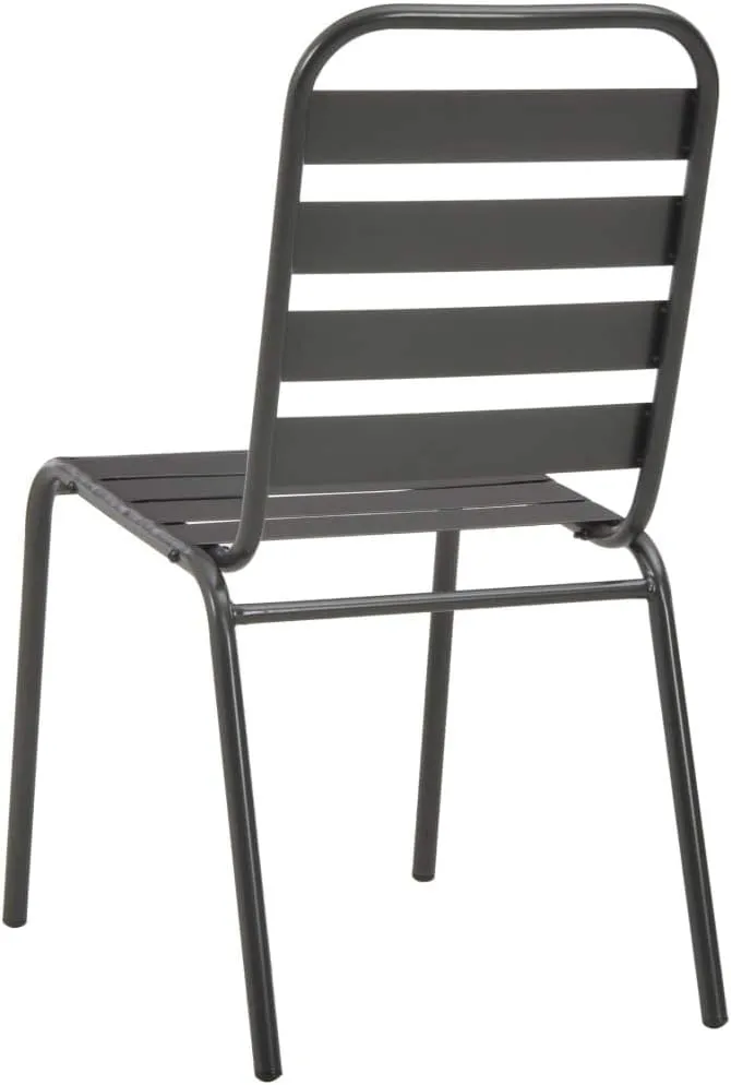 Stackable Patio Chairs 2-Pack Steel Gray Outdoor Dining Chairs with Slatted Design, Weather-Resistant Coated Steel Frame for Indoor/Outdoor Use