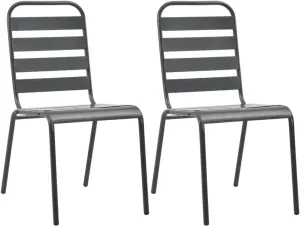 Stackable Patio Chairs 2-Pack Steel Gray Outdoor Dining Chairs with Slatted Design, Weather-Resistant Coated Steel Frame for Indoor/Outdoor Use