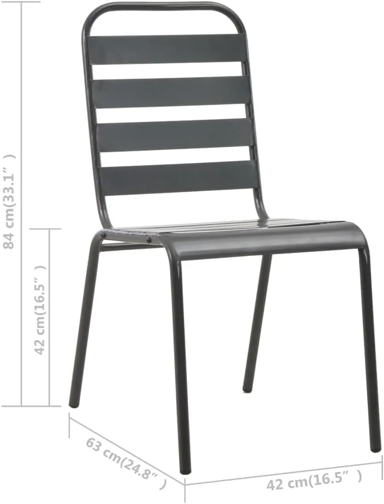 Stackable Patio Chairs 2-Pack Steel Gray Outdoor Dining Chairs with Slatted Design, Weather-Resistant Coated Steel Frame for Indoor/Outdoor Use