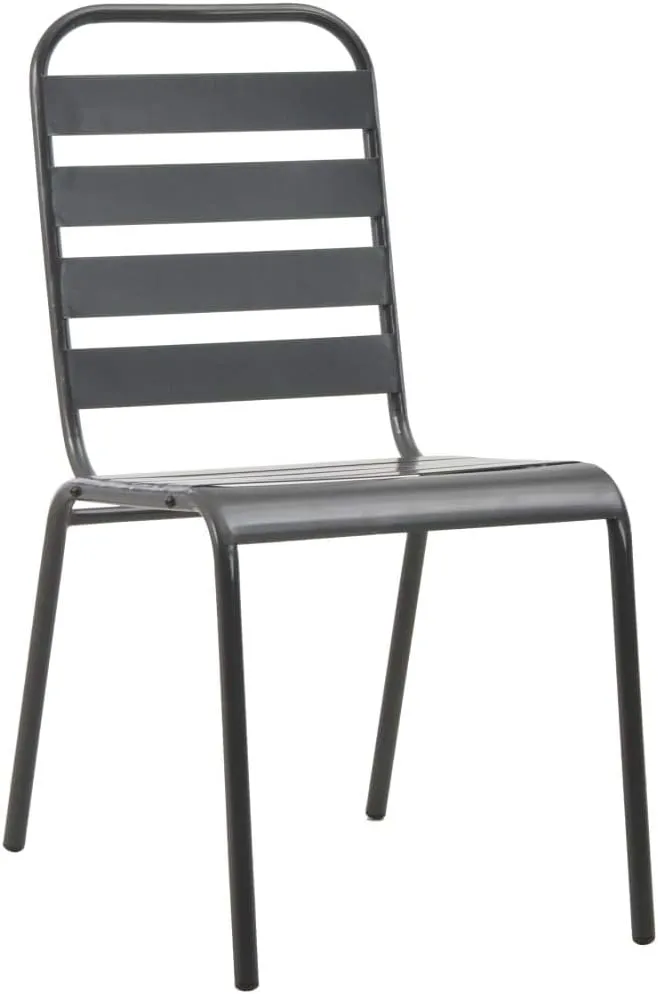 Stackable Patio Chairs 2-Pack Steel Gray Outdoor Dining Chairs with Slatted Design, Weather-Resistant Coated Steel Frame for Indoor/Outdoor Use