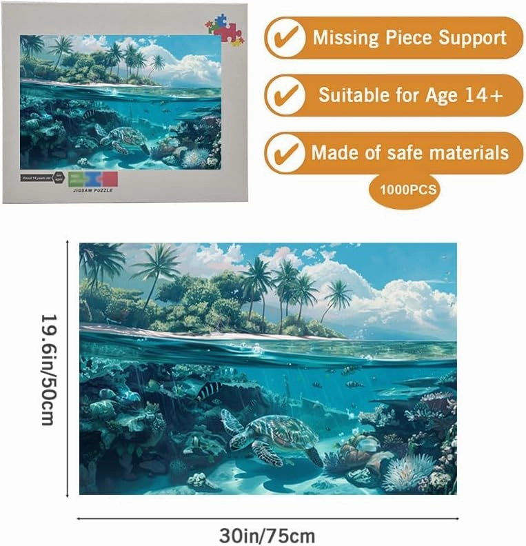 Standard Jigsaw Puzzle Sea Turtles and Fish 1000 Piece Perfect Family Bonding Game for All Ages
