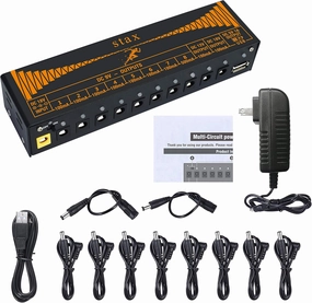 Stax Pedal Power Supply, 10 Isolated DC Output for 9V/12V/18V Guitar Bass Effect Pedals, with USB Charging port, with DC 18V/1A Power Adapter