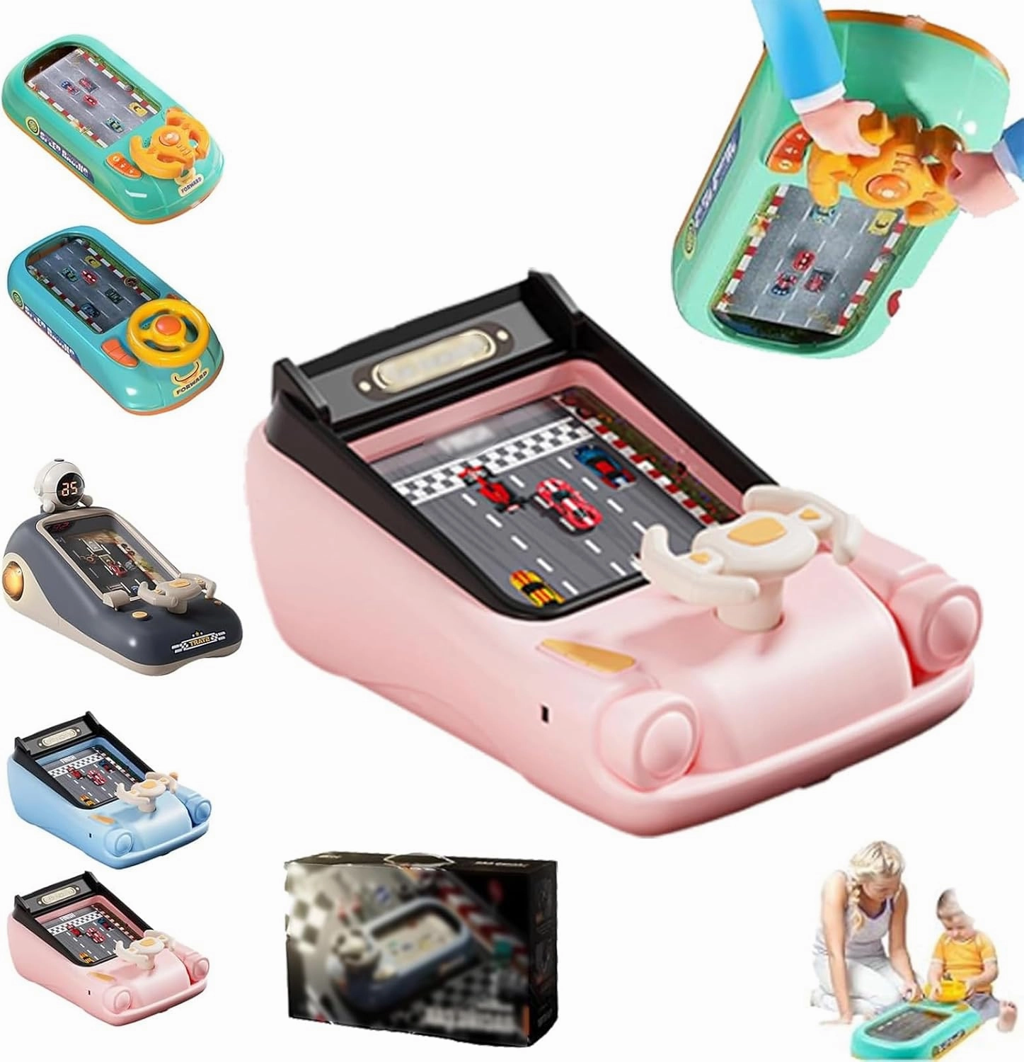 Steerjoy Driving Simulator, Steer Joy Driving, Simulated Driving Racing Car Game with Music & Vehicle, Driving Simulator Toy for Boys and Girls Gift (Pink,One Size)