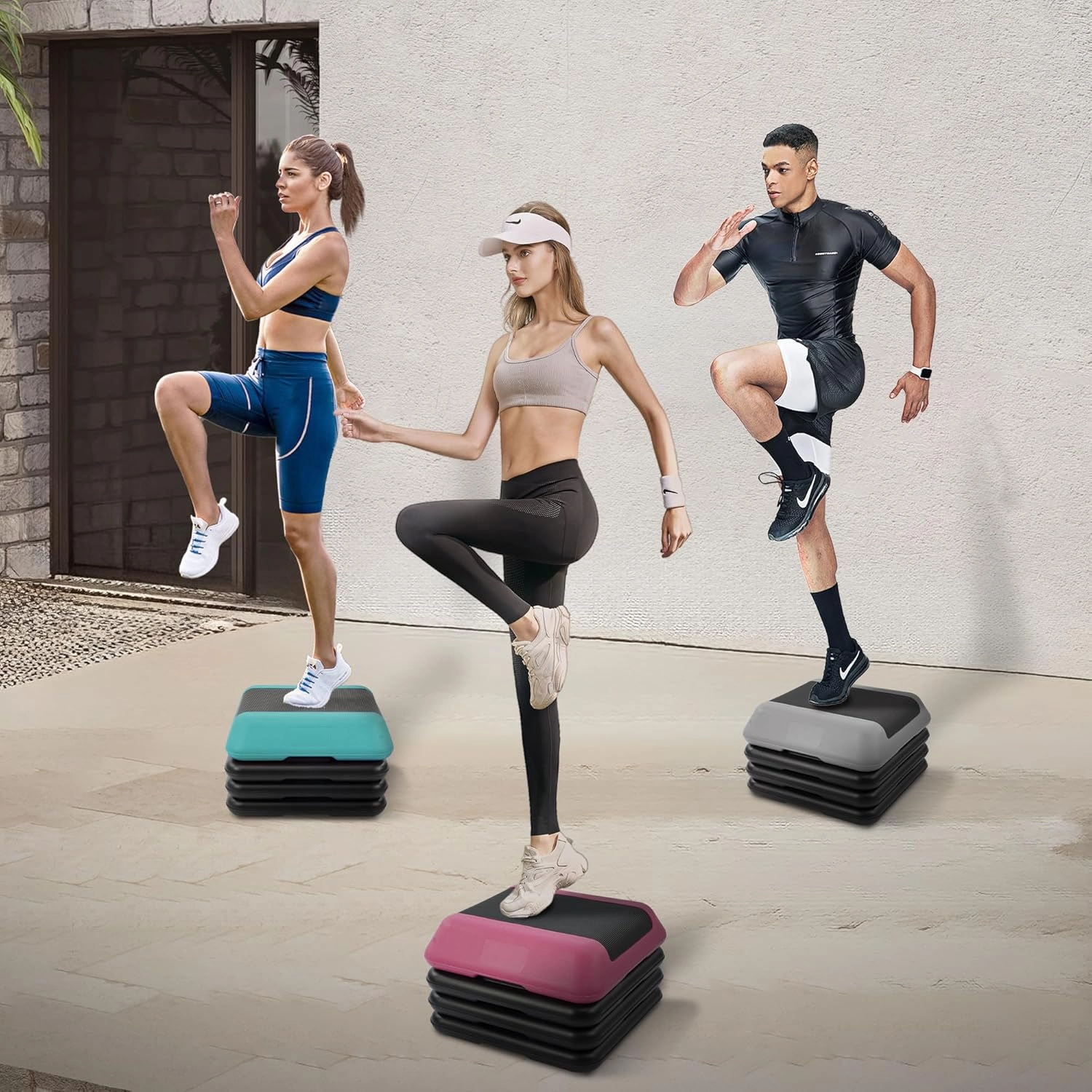 Step Aerobic Platform, Exercise Step with 5 levels Adjustable Height, 4 Stackable Risers, Fitness Training Workout Stepper for Home Gym, Cardio Strength, Multiple Options