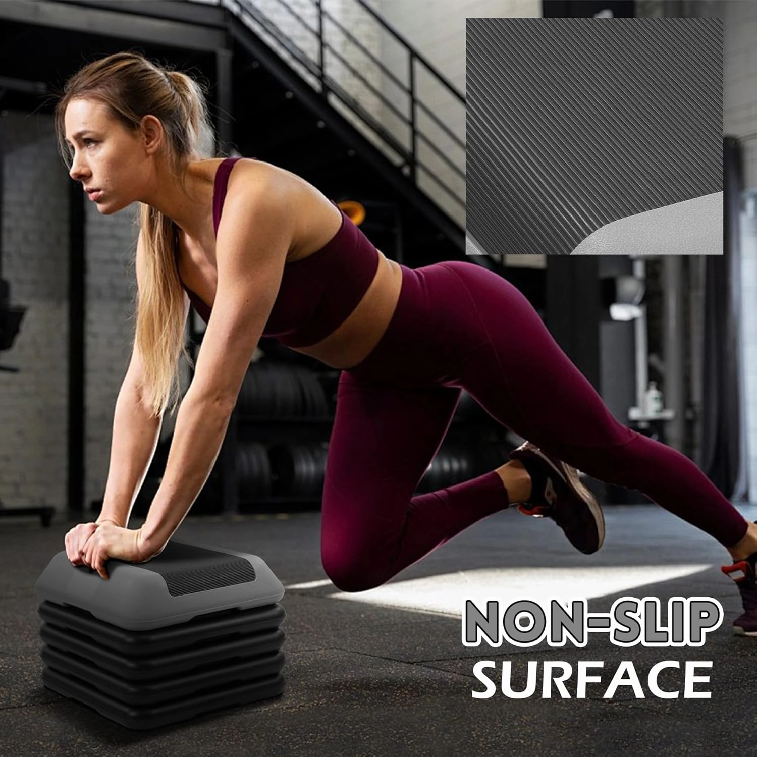 Step Aerobic Platform, Exercise Step with 5 levels Adjustable Height, 4 Stackable Risers, Fitness Training Workout Stepper for Home Gym, Cardio Strength, Multiple Options