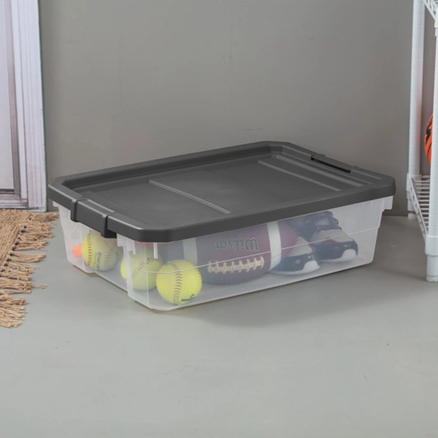 Sterilite 12-Pack Modular Stacker Box, Durable Clear Plastic Storage Bins with Latching Lids, 40 Quart - Stackable Organizing Container Boxes for Closet, Bathroom, and Office