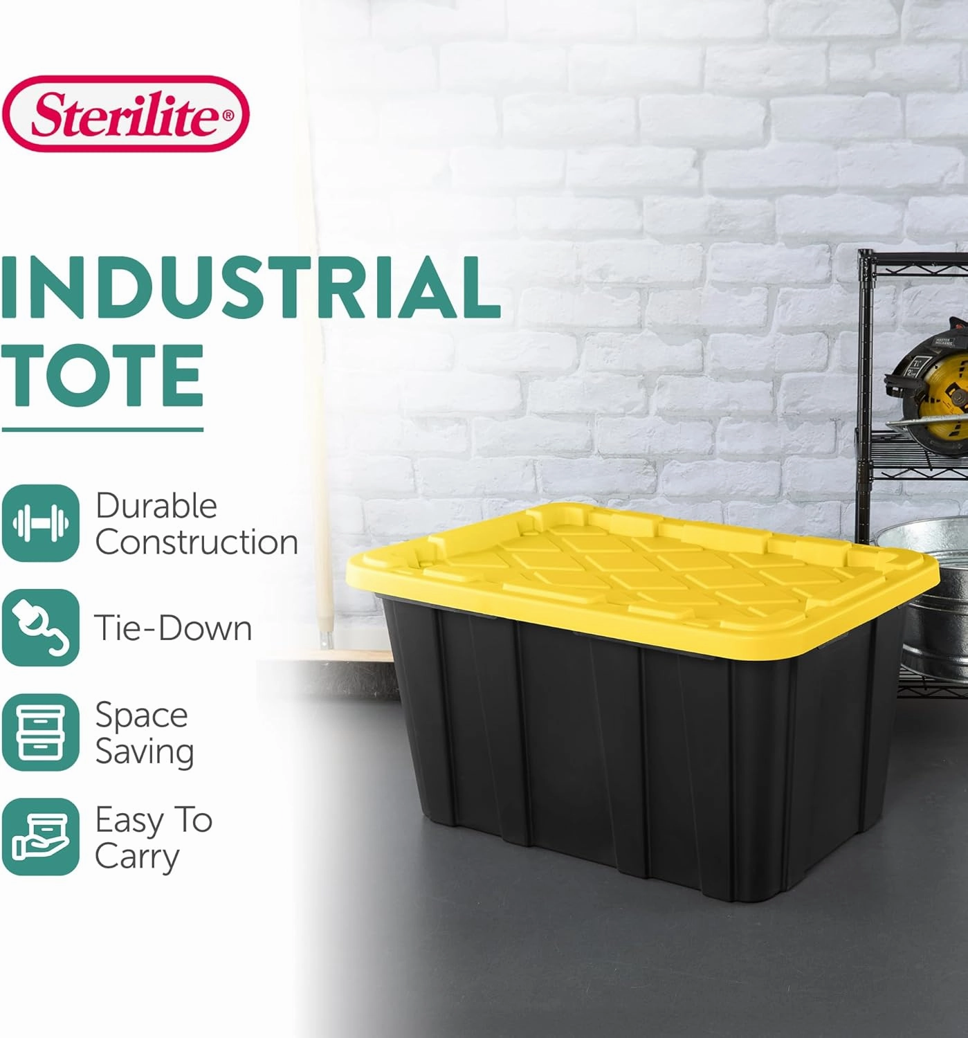 Sterilite 6-Pack Stackable Storage Bins, Heavy Duty Totes w/ Lids, 27 Gallon, Black/Yellow