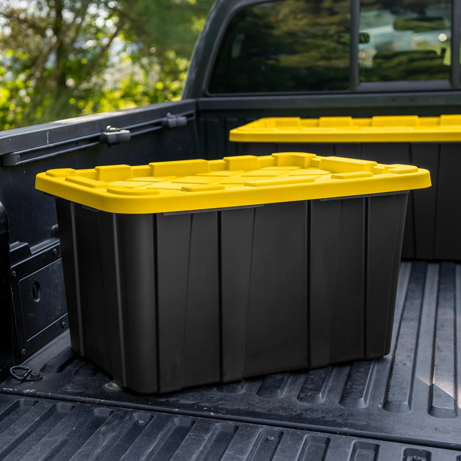 Sterilite 6-Pack Stackable Storage Bins, Heavy Duty Totes w/ Lids, 27 Gallon, Black/Yellow
