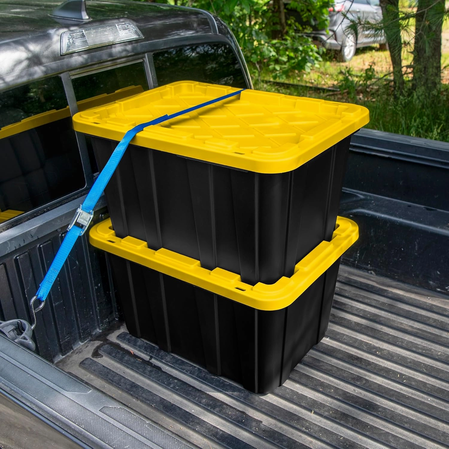 Sterilite 6-Pack Stackable Storage Bins, Heavy Duty Totes w/ Lids, 27 Gallon, Black/Yellow