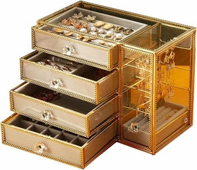 Storage Box Jewelry Box Jewellery Organizer Large Capacity Jewelry Storage With Clear Glass Board Partition Storage Organizer Necklace Earring Storage Jewelry Boxes For Women Small