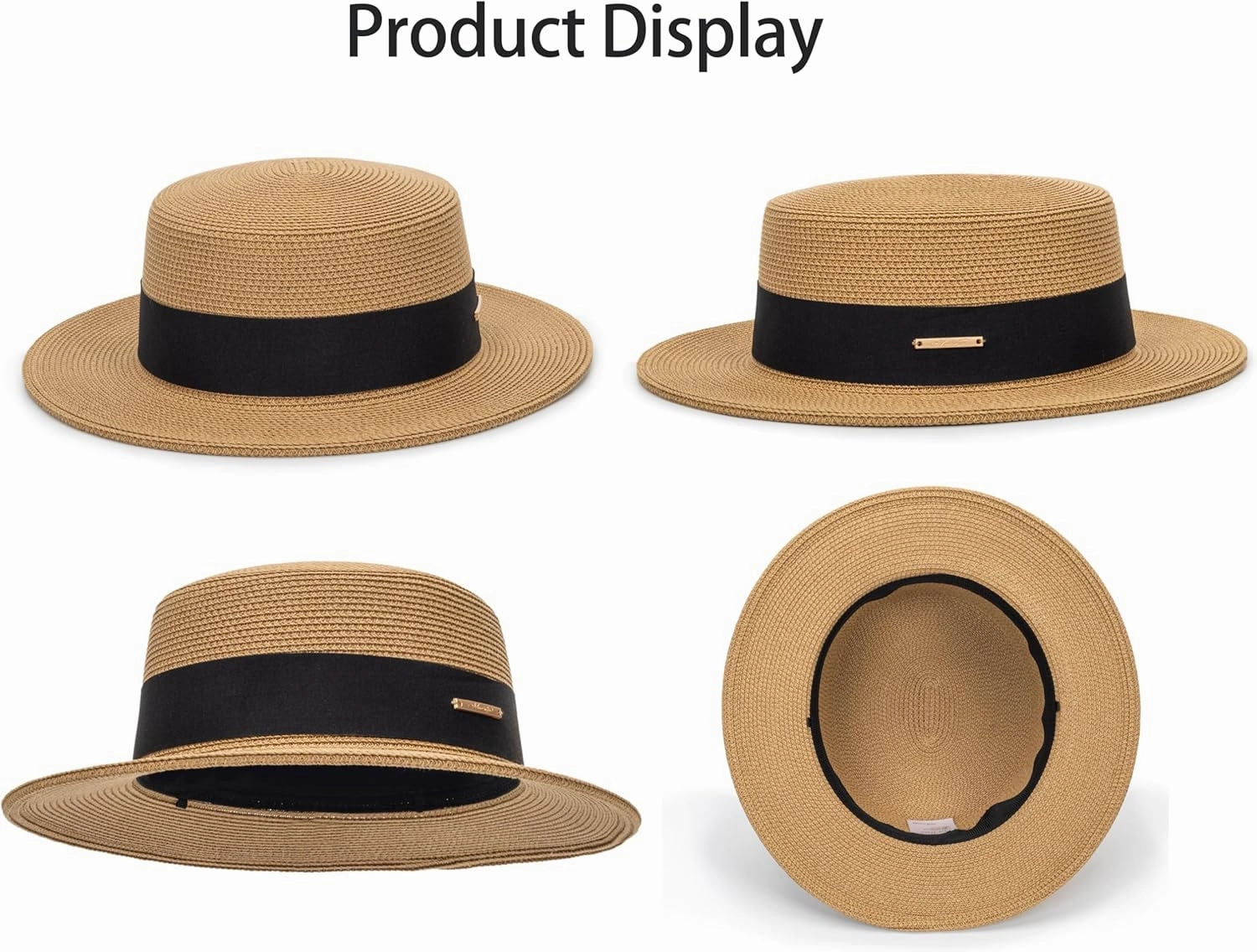 Straw Beach Sun Hat Pork-Pie Boater-Hat for Women Men - Summer Wide Brim Uv-Rays Panama Hat
