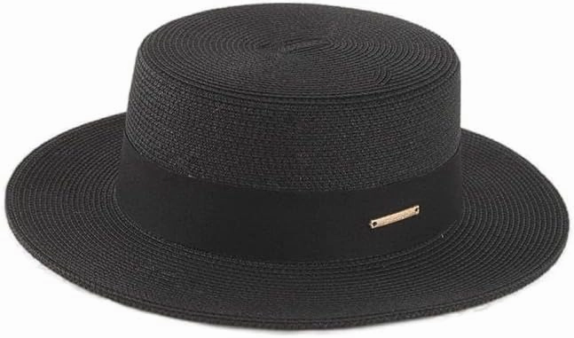 Straw Beach Sun Hat Pork-Pie Boater-Hat for Women Men - Summer Wide Brim Uv-Rays Panama Hat