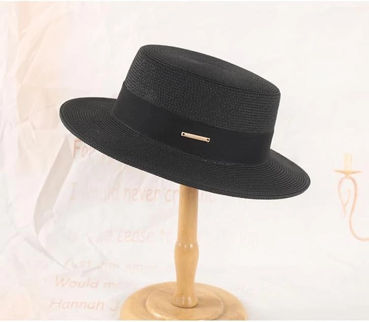 Straw Beach Sun Hat Pork-Pie Boater-Hat for Women Men - Summer Wide Brim Uv-Rays Panama Hat