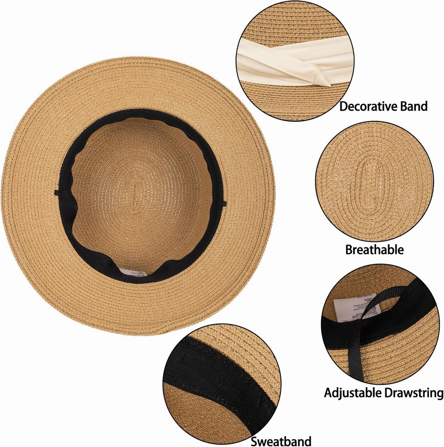 Straw Beach Sun Hat Pork-Pie Boater-Hat for Women Men - Summer Wide Brim Uv-Rays Panama Hat