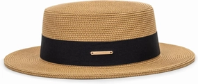 Straw Beach Sun Hat Pork-Pie Boater-Hat for Women Men - Summer Wide Brim Uv-Rays Panama Hat
