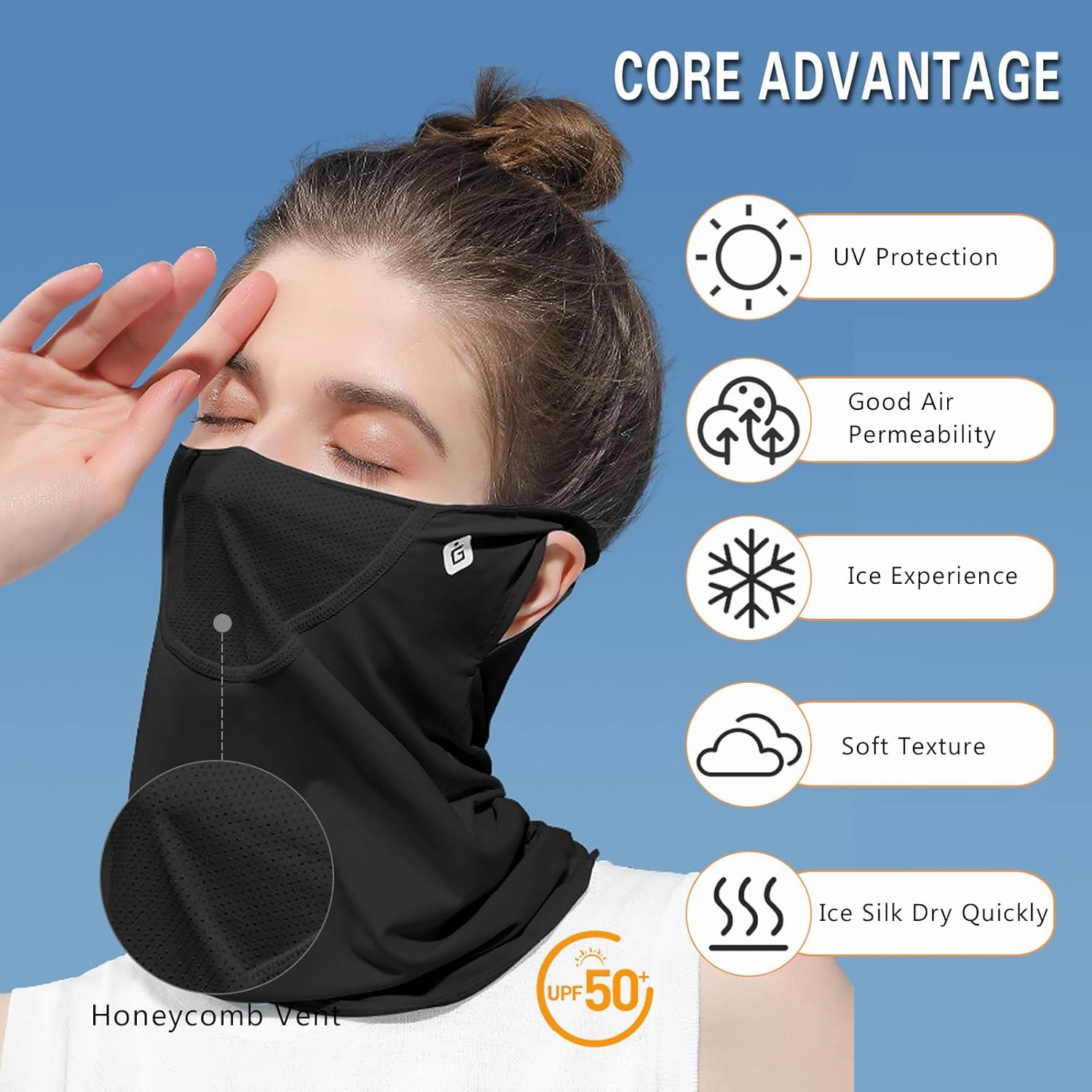 Summer Cooling Neck Gaiter Face Mask, UPF 50  Sun & Dust Protection Face Cover Scarf Breathable Men Women Outdoor