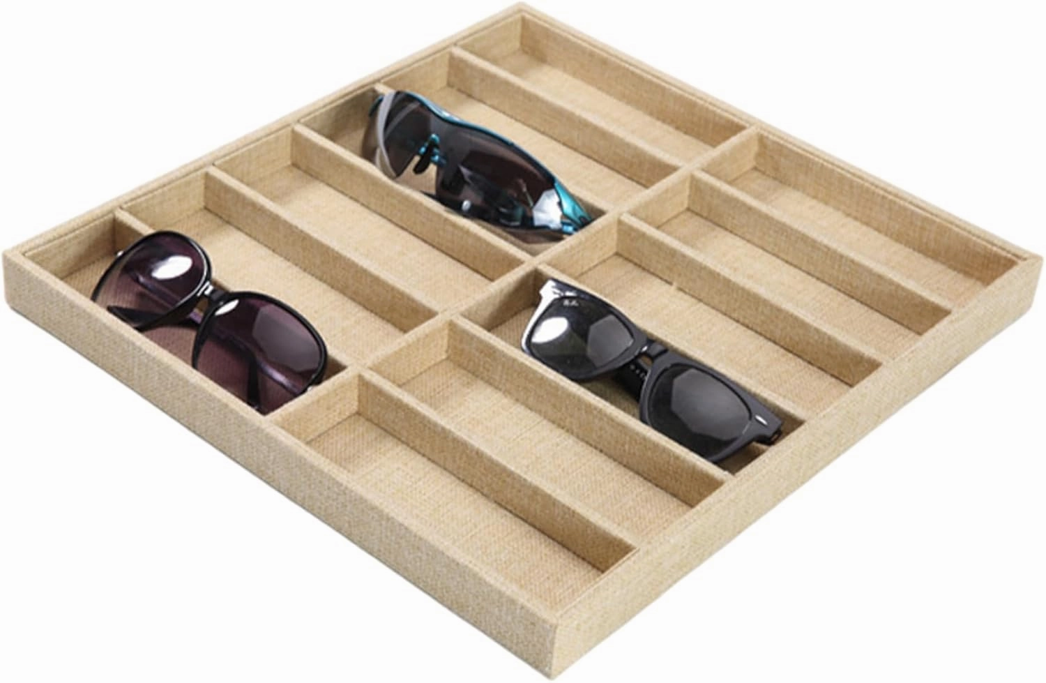 Sunglasses Tray, 12 Compartments Glasses Storage Organizer, Glasses and Watch Holder Stackable Jewellery Tray, Internal Dividers, Presentation Container, Cases Yellow