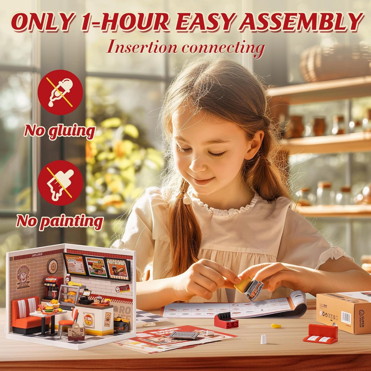 Super Creator-Mini Blocks Model Building Set for Adults, Miniature Plastic House Kit Super Store-Building Blocks Toys for Teens 8-12, DIY Crafts/Hobbies for Teens&Adults (Yum Yum Burgers)
