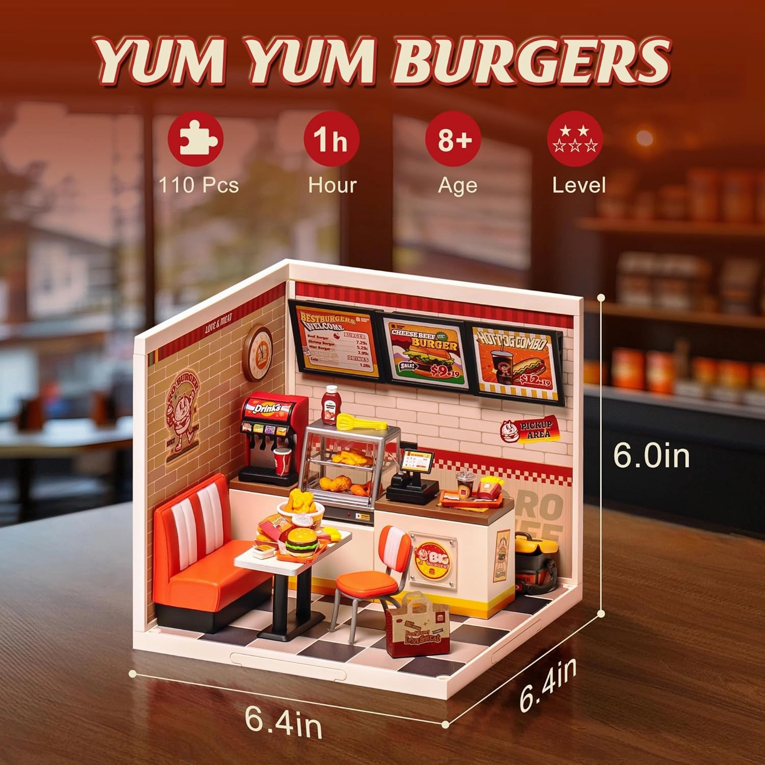 Super Creator-Mini Blocks Model Building Set for Adults, Miniature Plastic House Kit Super Store-Building Blocks Toys for Teens 8-12, DIY Crafts/Hobbies for Teens&Adults (Yum Yum Burgers)