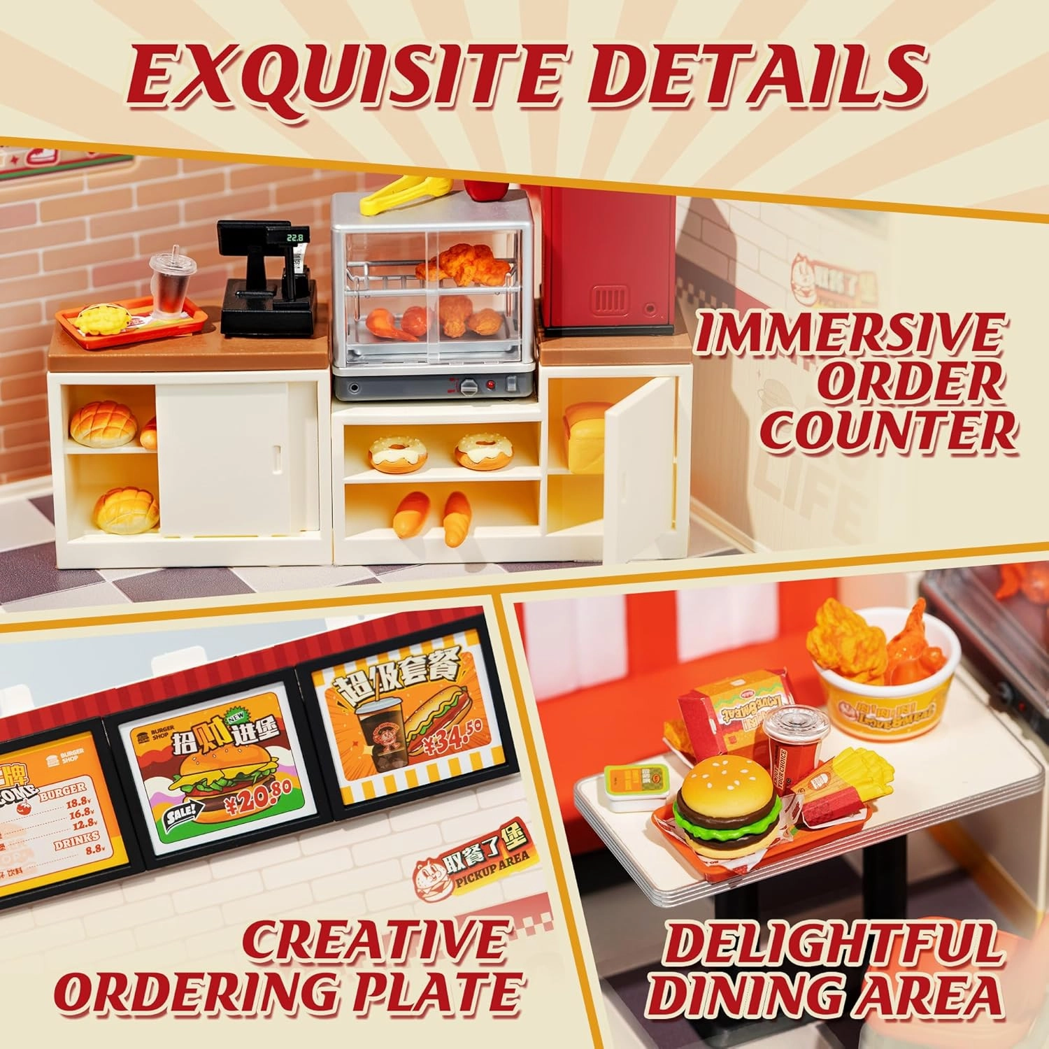 Super Creator-Mini Blocks Model Building Set for Adults, Miniature Plastic House Kit Super Store-Building Blocks Toys for Teens 8-12, DIY Crafts/Hobbies for Teens&Adults (Yum Yum Burgers)