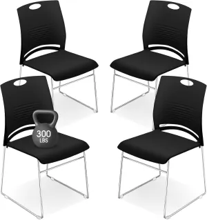 Suzile 4 Pack Stackable Waiting Room Chairs Stacking Church Guest Plastic Chairs with Sled Base for Conference Room Office Reception Dining Table Lobby Hospital Wedding Hotel (Black)
