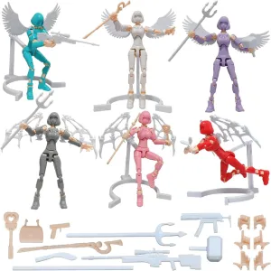 T13 Action Figure Set, 6PCS Goddess Version Robot Toys Lucky Titan 13 Action Figure with Multiple Accessories, Dummy 13 Multi-Jointed Movable, Gifts for Collectors (6 PCS)