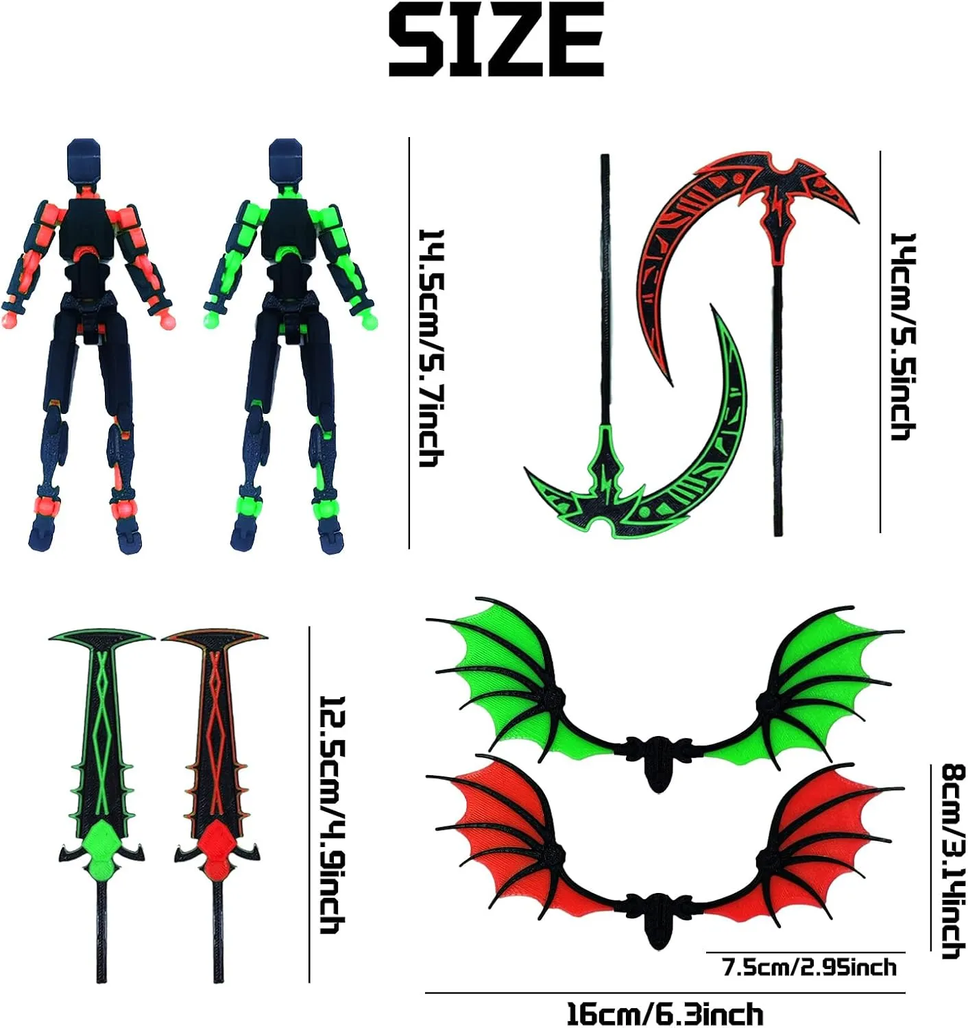 T13 Action Figure Set (Assembly Completed), 2 PCS Death Titan 13 3D Printed Dummy Robo 13 Ornaments Weapon Upgrade Robot Desk Top Decor for Desktop Decorations Gifts (Green Red)