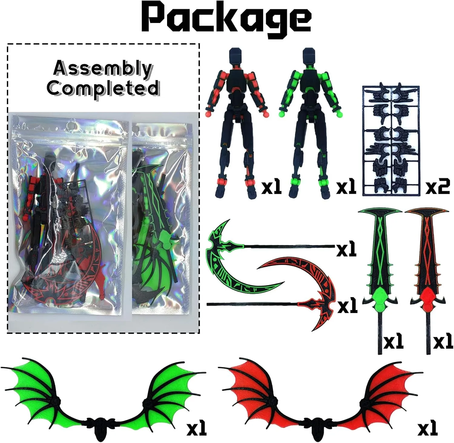 T13 Action Figure Set (Assembly Completed), 2 PCS Death Titan 13 3D Printed Dummy Robo 13 Ornaments Weapon Upgrade Robot Desk Top Decor for Desktop Decorations Gifts (Green Red)