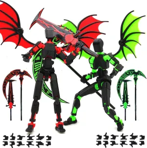 T13 Action Figure Set (Assembly Completed), 2 PCS Death Titan 13 3D Printed Dummy Robo 13 Ornaments Weapon Upgrade Robot Desk Top Decor for Desktop Decorations Gifts (Green Red)