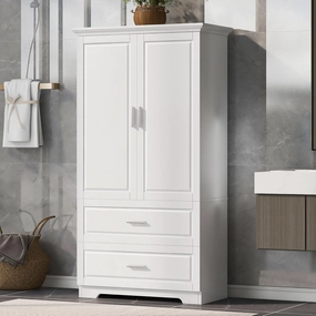 Tall Bathroom & Kitchen Pantry Storage Cabinet, Tall Cabinet Organizers with Doors and Drawers,Tall Cabinet for Bathroom, Living Room (White)