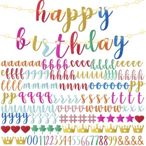 TaoBary 167 Pcs DIY Banner Kit Happy Birthday Glitter Banner Customizable Glitter Make Your Own Kit 162 Letters Symbols and Numbers 3 Rope for Birthday Halloween Wedding Christmas(Multi Color)