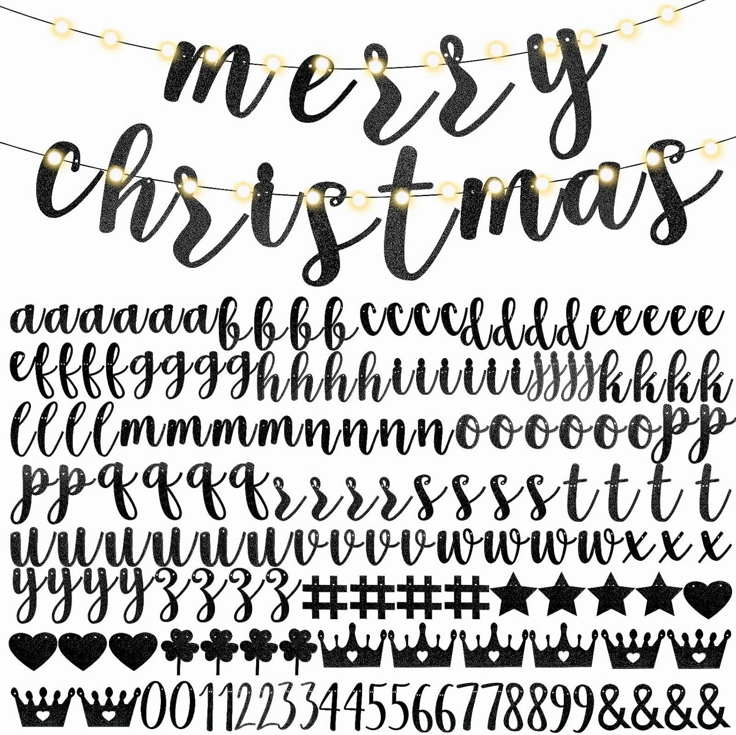 TaoBary 167 Pcs DIY Banner Kit Happy Birthday Glitter Banner Customizable Glitter Make Your Own Kit 162 Letters Symbols and Numbers 3 Rope for Birthday Halloween Wedding Christmas(Black)