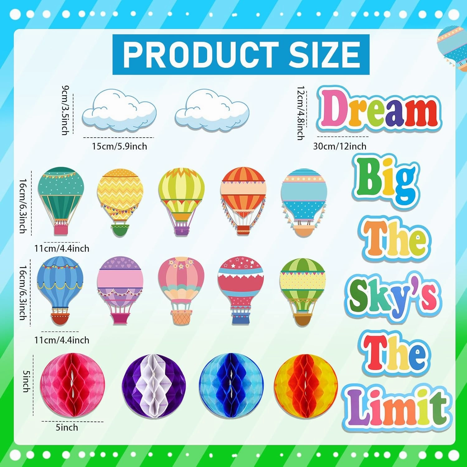 TaoBary 84 Pcs 3D Hot Air Balloon Honeycomb Bulletin Board Set Caterpillars Balloon Bulletin Board Cutouts Honeycomb Apple Popcorn Classroom Bulletin Board Decoration for School (Globo Encantador)