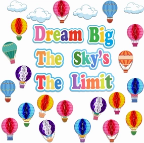 TaoBary 84 Pcs 3D Hot Air Balloon Honeycomb Bulletin Board Set Caterpillars Balloon Bulletin Board Cutouts Honeycomb Apple Popcorn Classroom Bulletin Board Decoration for School (Globo Encantador)