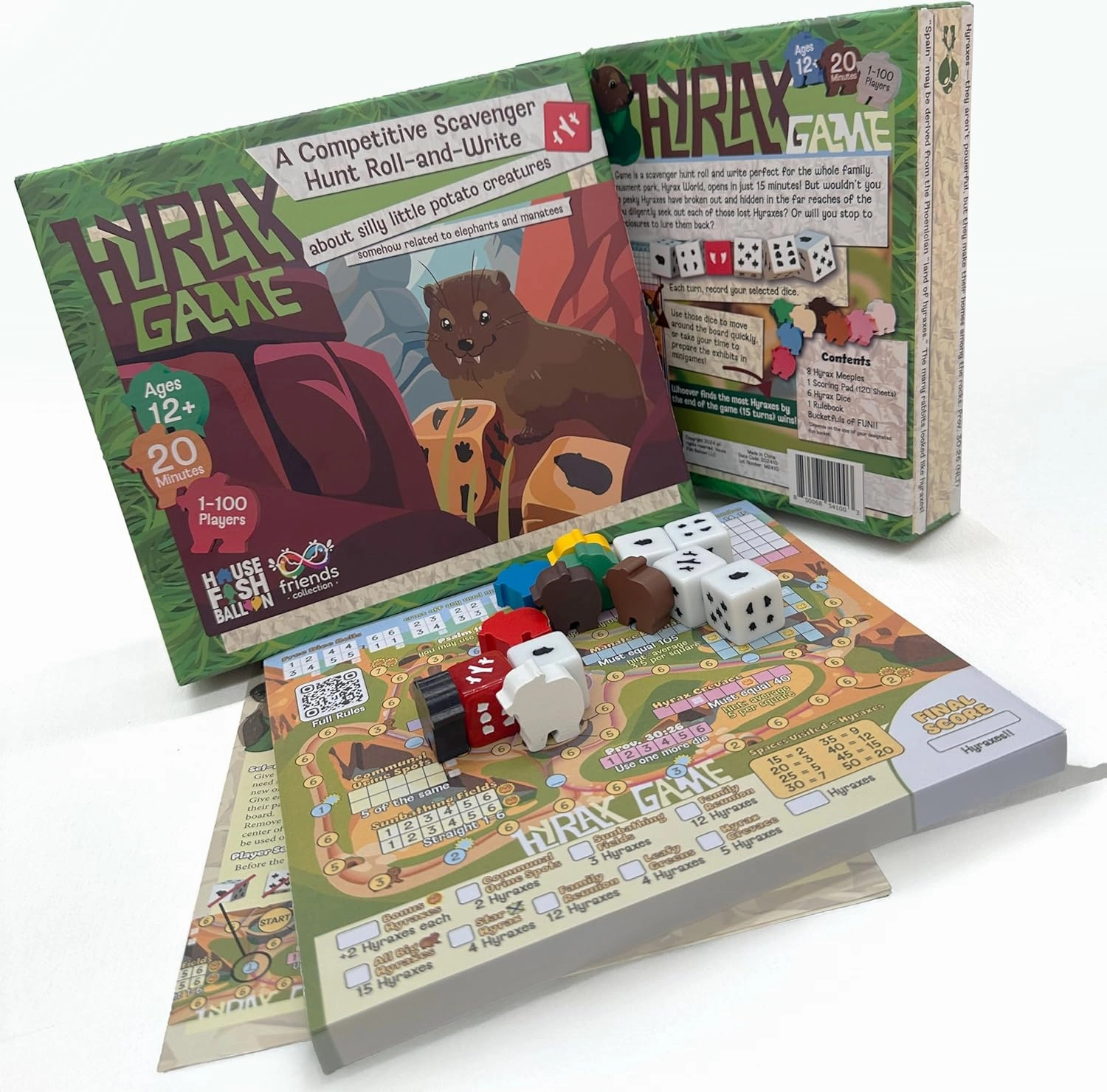 The Hyrax Game | Roll and Write Dice Game About WAWA Potatoes | 120 Pages | 1-99 Players | Family Friendly Board Game | 20 Min Gametime