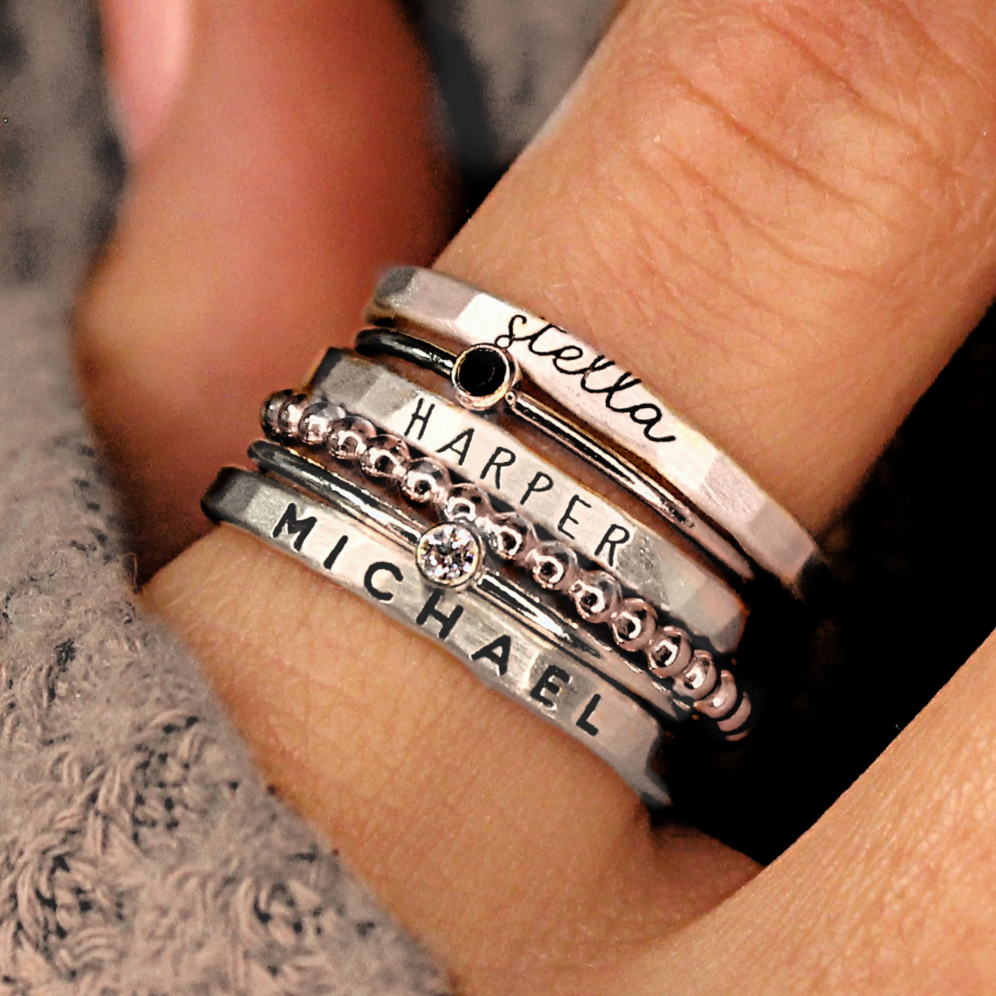 The Maya Stacked Name Ring Set
