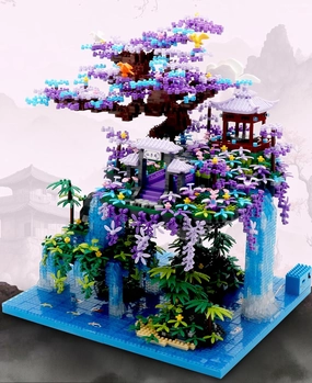 The Moon Palace Chinese Architecture Micro Building Blocks Set with LED Lights, 4574PCS Cherry Blossom Tree Model Kit, Collectible Cultural Gift for Adults & Teens